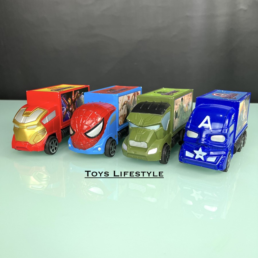 Mainan Mobil Truk Marvel TUNE Masked Carry Hero Truck (Friction) - 4Pcs