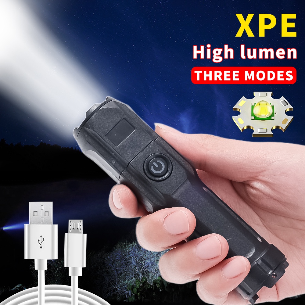 Terang Teleskopik Focus Torch Senter Tactical Obor Outdoor Zoomable Sorot ABS Senter Multi-Fungsi Kuat Cahaya Fokus LED USB Rechargeable Portable