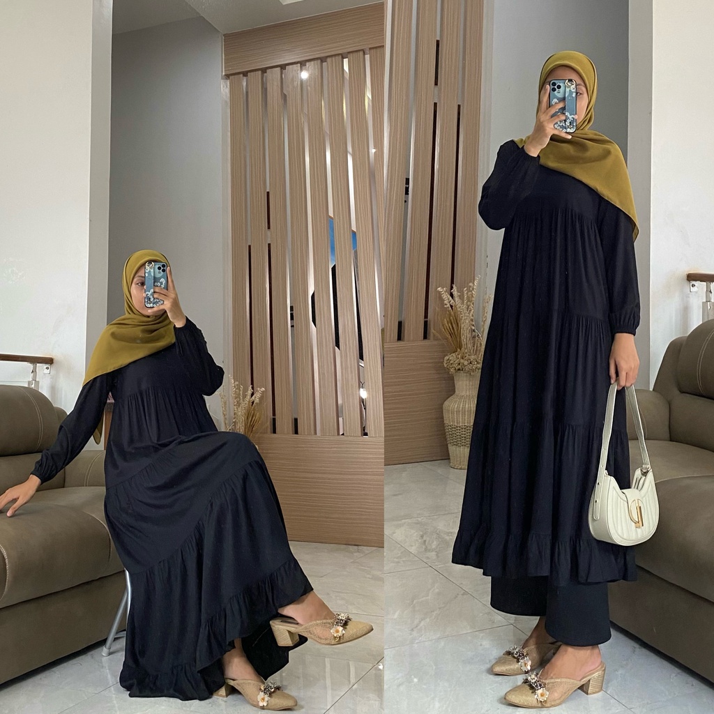 AYANA MIDI by ZALFA OUTFIT / long tunik / dress polos / dress rayon