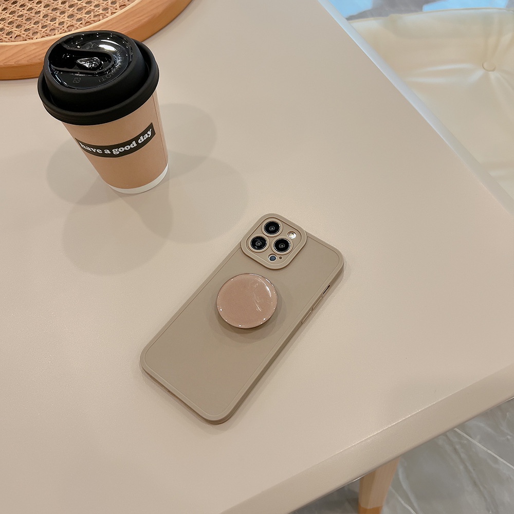 IPHONE Casing Silikon Pelindung Warna Solid Saturasi Rendah Dengan Holder Phone Warna Yang Sama Untuk Iphone7 8 PLUS X XR Xs11 12 13 14 MINI PRO MAX Se2020 Soft Cover