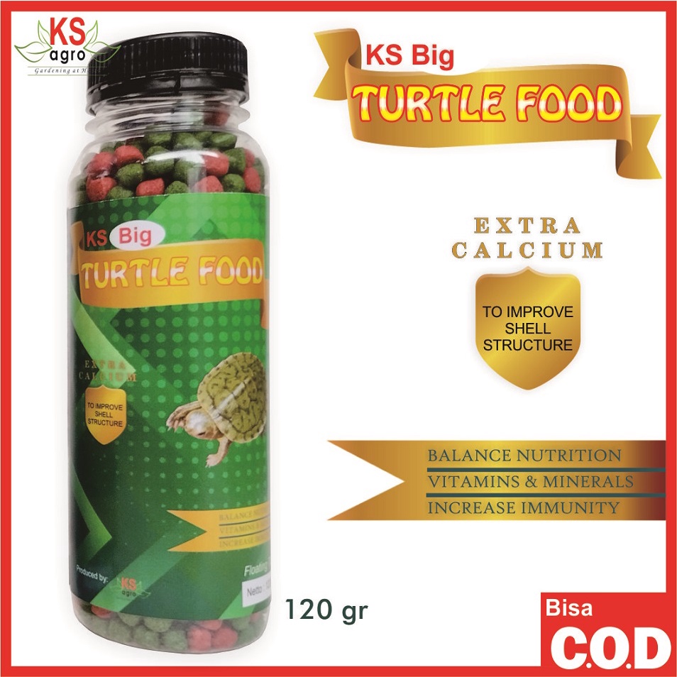 KS Big Turtle Food Pakan Kura Kura Brazil Pelet Pellet Reptil Katak Kodok Kadal Mix / Grenn Turtle Vit 120gr 1mm 2mm 5mm