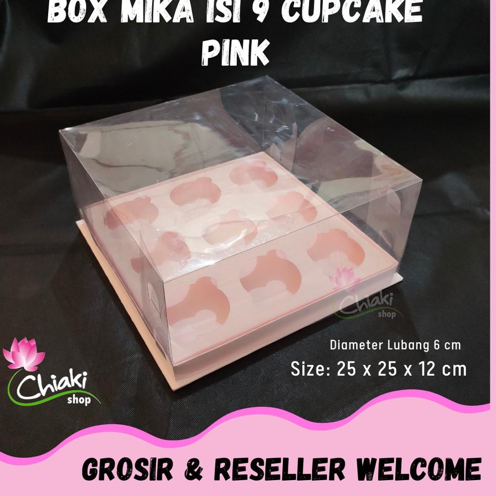 

[I(1)R ✉] Box Mika PINK Uk 25 x 25 x T. 12 cm Cupcake isi 9 Cake Pudding Tart Dus Emas Karton Tebal CHIAKI-viral