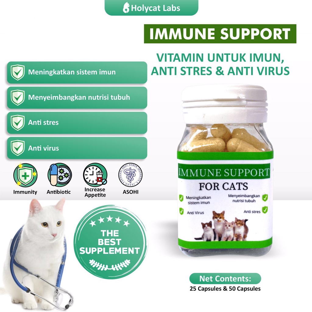 IMMUNE SUPPORT for cat 1 Kapsul Vitamin Kucing Meningkatkan Sistem Imun / imunitas Anti Virus