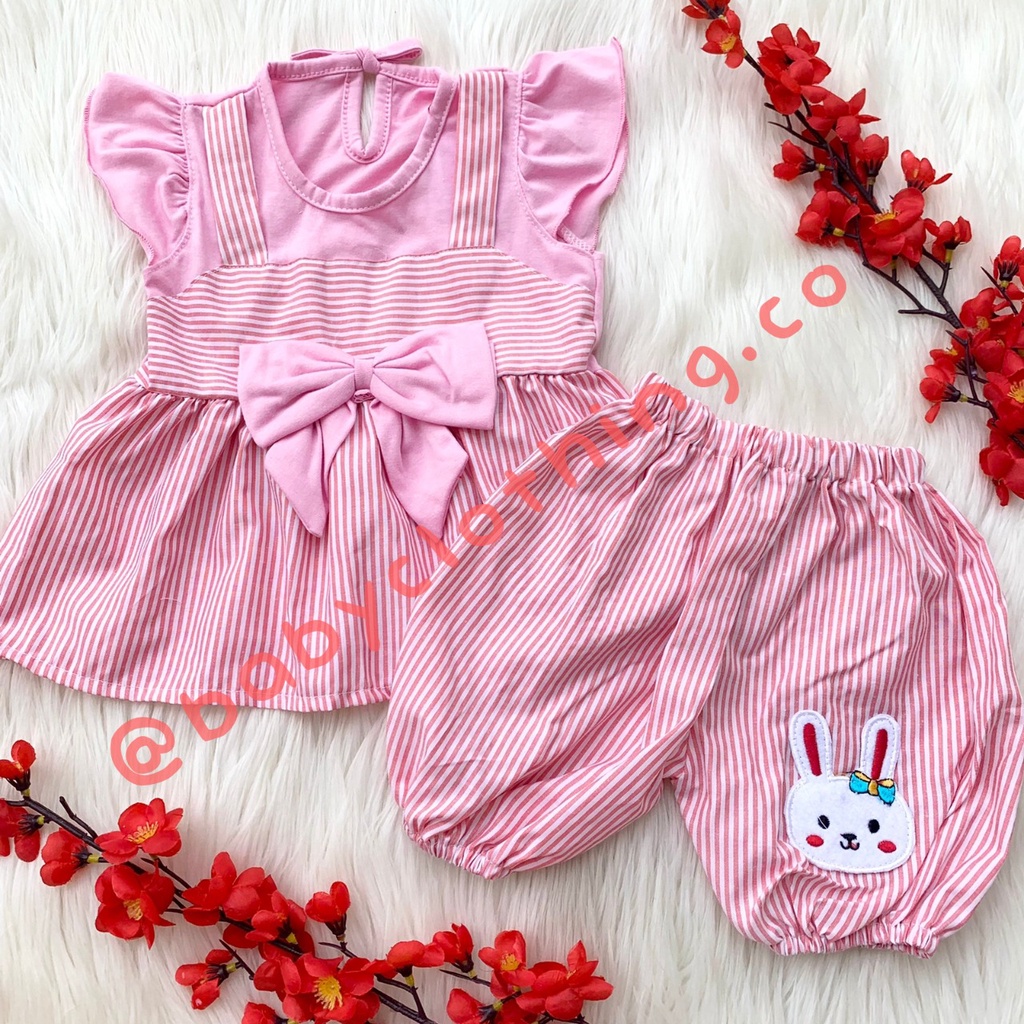 Setelan baju celana katun lembut adem motif lucu fashion anak bayi cewek perempuan murah -bun
