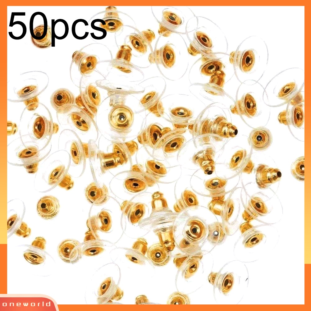 [WONE] 50pcs/set Ear Nuts Earring Findings Keepers Safety Back Stoppers Untuk Perhiasan DIY