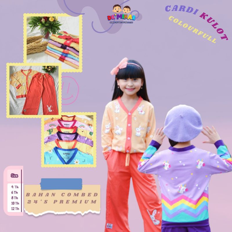 Ready siap kirim ‼️Oneset Cardi include Kulot Colourfull Lucu Motif Setelan Anak Perempuan Motif Lucu Uniqorn