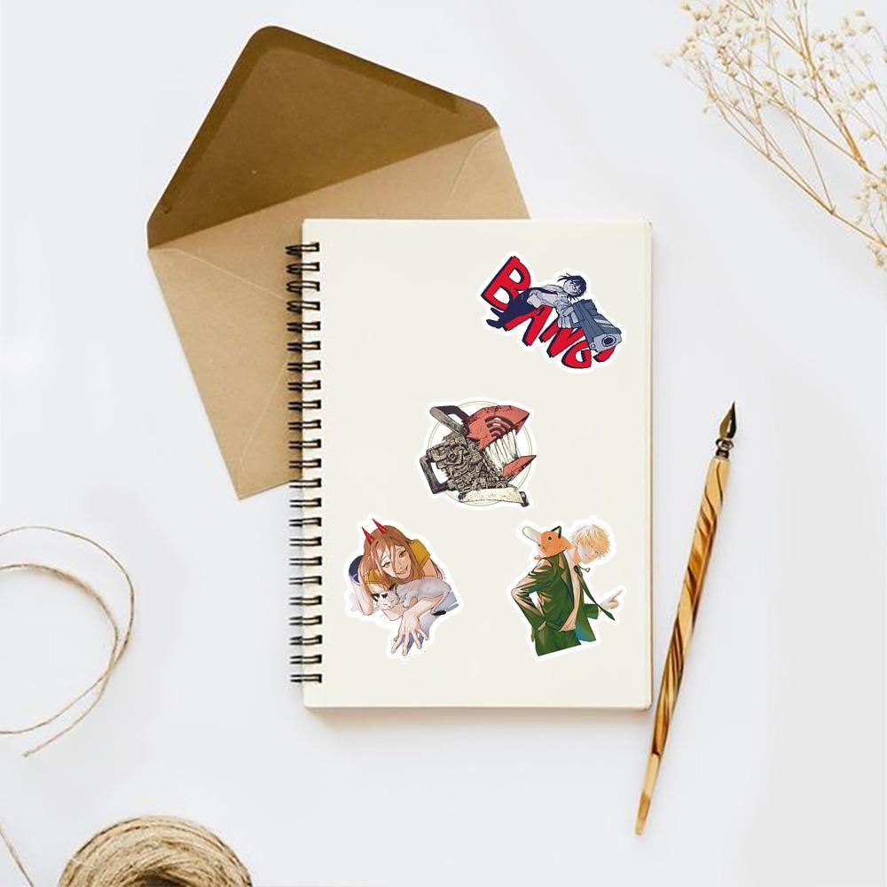 【 ELEGANT 】 Anime Chainsaw Man Stiker Graffiti Campur Scrapbook Koper Diary Stiker Handphone DIY Stiker Hias