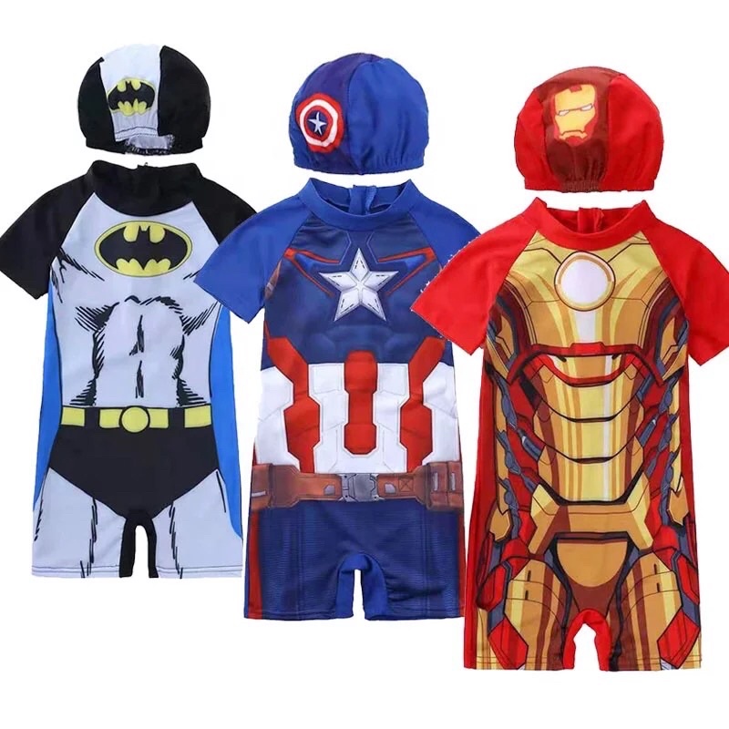 Set Baju Renang Anak Bahan Premium Quality Tebal Free Topi Gambar Superhero Baju Renang Anak Laki laki Lucu Swimsuit Anak Murah
