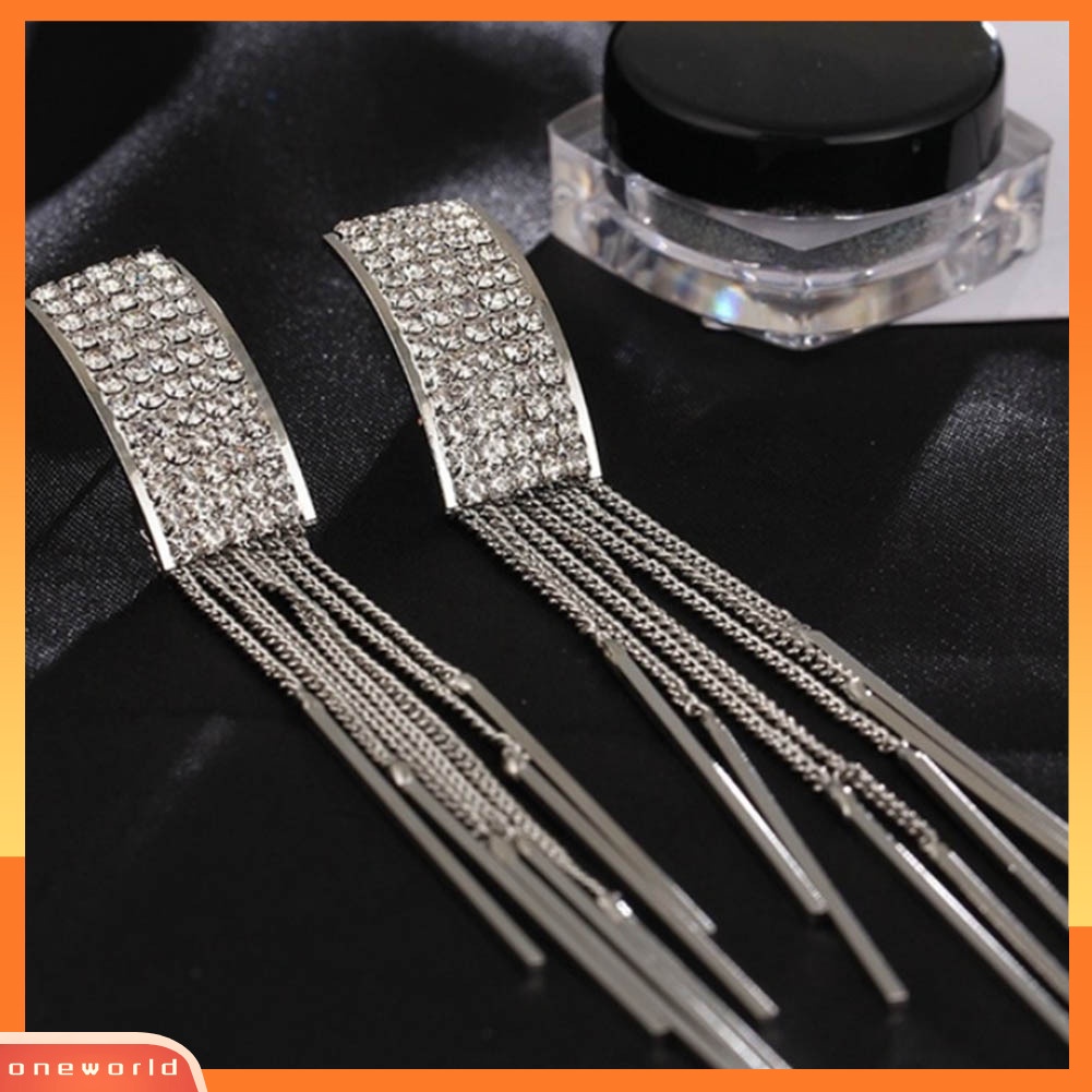 [WONE] Wanita Fashion Berlian Imitasi Rumbai Panjang Menjuntai Eardrop Stud Earrings Perhiasan Hadiah