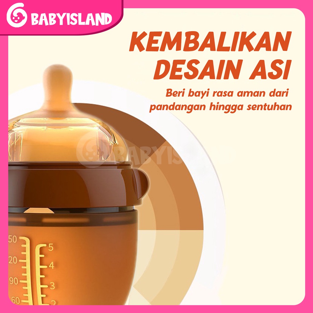 Botol susu bayi Silikon Leher Lebar Newborn (WIDE NECK) Warna Coklat | Botol Bayi dengan sedotan