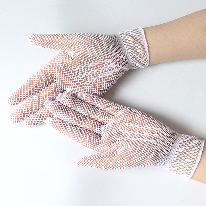 LTX-15 sarung tangan fishnet net jaring wedding glove gloves pengantin sangjit hitam putih merah