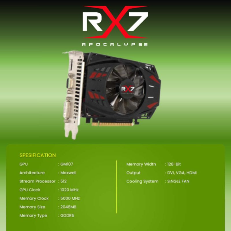 VGA RX7 GTX750 2GB DDR5 128 BIT REAL CAPACITY RESMI