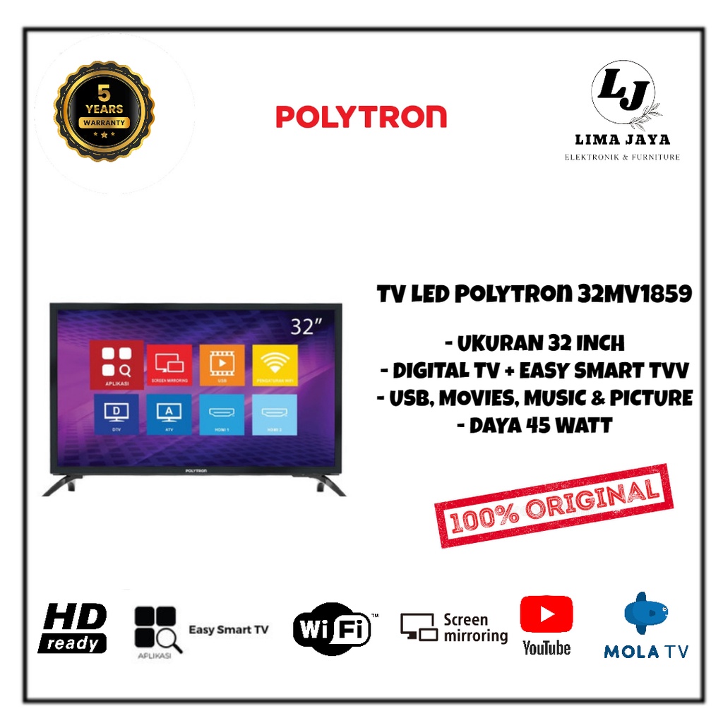 POLYTRON LED TV 32MV1859 DIGITAL+ EASY SMART TV LED 32 Inch