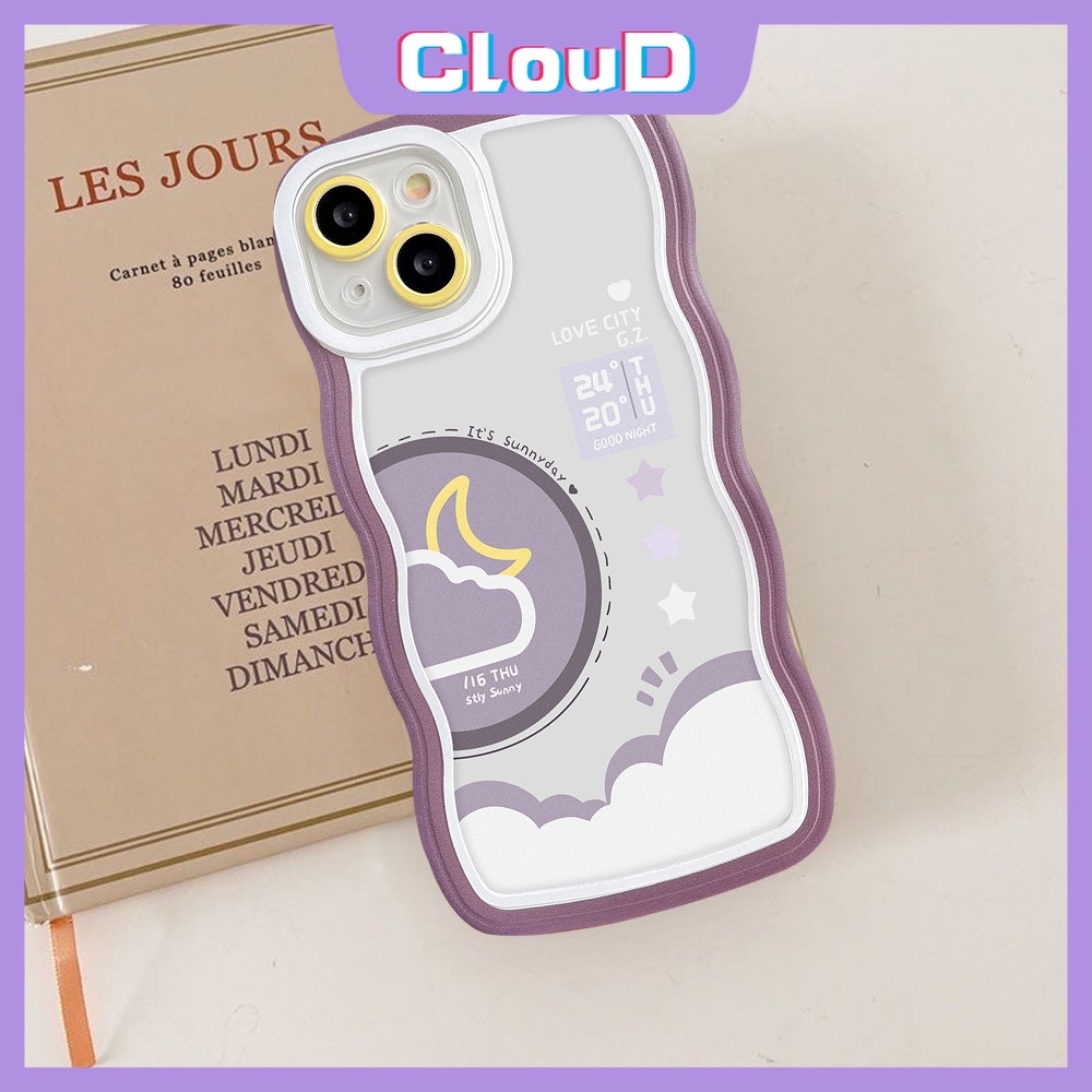 IPHONE Casing Pasangan Ramalan Cuaca Siang Malam Cocok Untuk Iphone11 13 12 14 Pro Max X XR XS Max 7Plus 6 7 14 6s 8plus SE 2020lembut Tpu Wavy Edge Love City Shockproof Cover