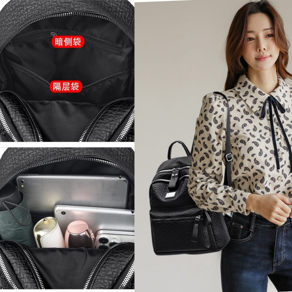 TAS RANSEL WANITA IMPORT KOREA KULIT CROCO HITAM CULTIVA TA717B5 BACKPACK SEKOLAH CEWEK KULIAH KERJA GENDONG PUNGGUNG BRANDED BATAM PREMIUM FASHION REMAJA KEKINIAN MURAH