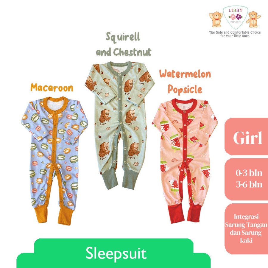 Libby Premium Sleepsuit Motif Boy/Girl - Bodysuit &amp; Jumper Bayi