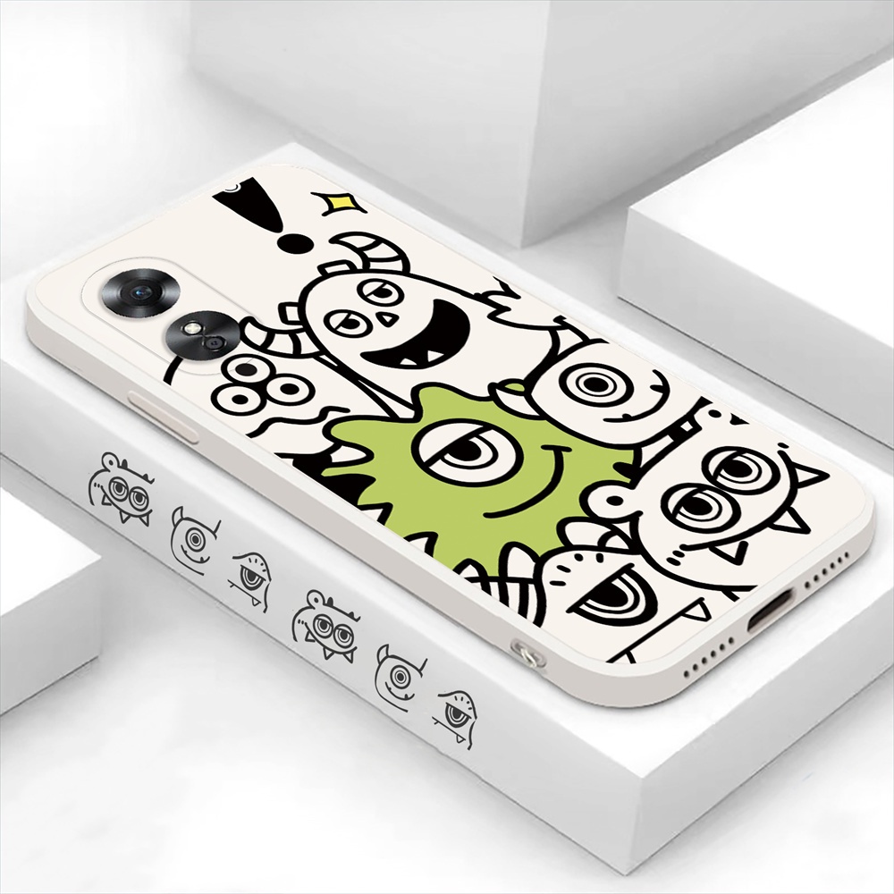 Case Monster Kartun OPPO A17 A57 2022 A15 A16 A16K A54 A53 A12 A5S A7 A3S A11k A31 A52 A92 A94 A93 A37 F9 A1K Reno 7 6 5F 4F Dengan Mata Besar Sarung Case Silikon Lembut