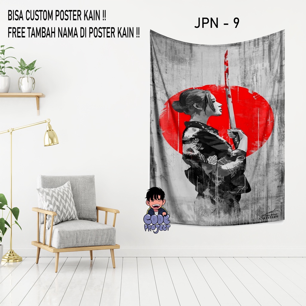 POSTER KAIN TEMA JEPANG - samurai jepang - geisha jepang - dekorasi dinidng - hiasan dinding jepang