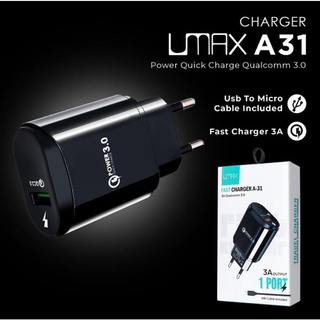 Charger Cas UMAX A31 Fast Charging Qualcomm QC 3.0 + kabel usb micro type c