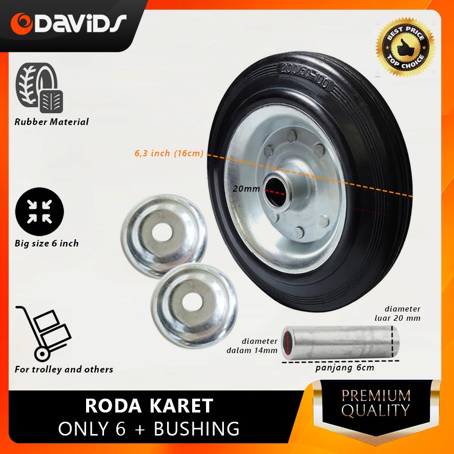 Roda Troli Karet Caster Gerobak Ban Troly Only 6 Inch Plus Bushing