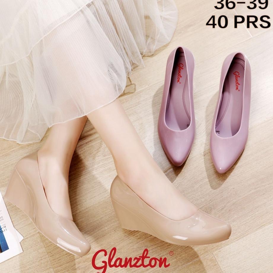 Siap Kirim SEPATU WEDGES JELLY GLOSY IMPORT GLAZTON - L536