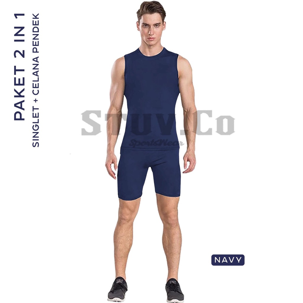 PAKET 2IN1 BASELAYER SLEEVELESS TANPA LENGAN CELANA PENDEK BASELAYER DALEMAN GYM FITNESS OLAHRAGA