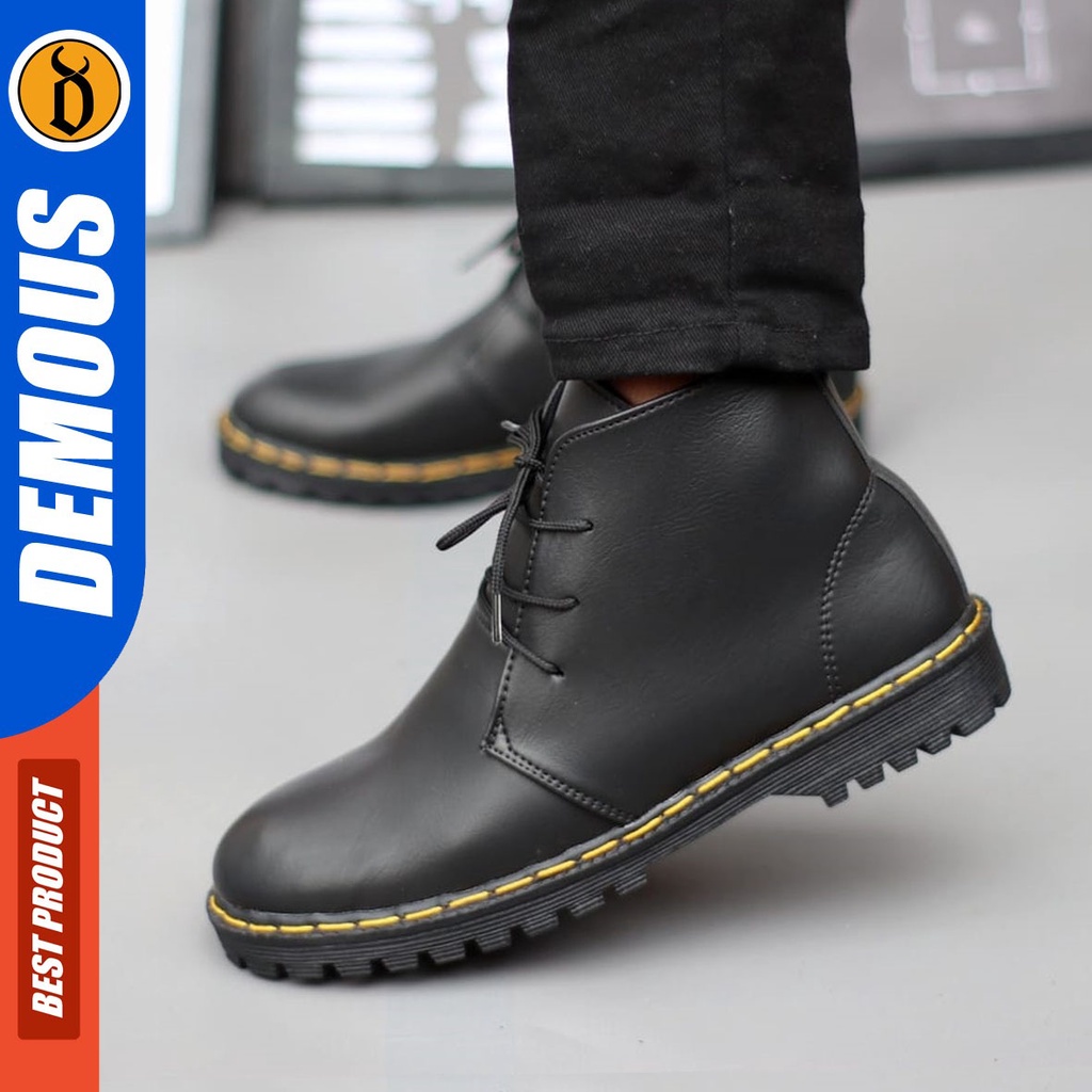 DEMOUS Redfield - Sepatu Boots Docmart Formal Pantofel Kerja Pria Hitam