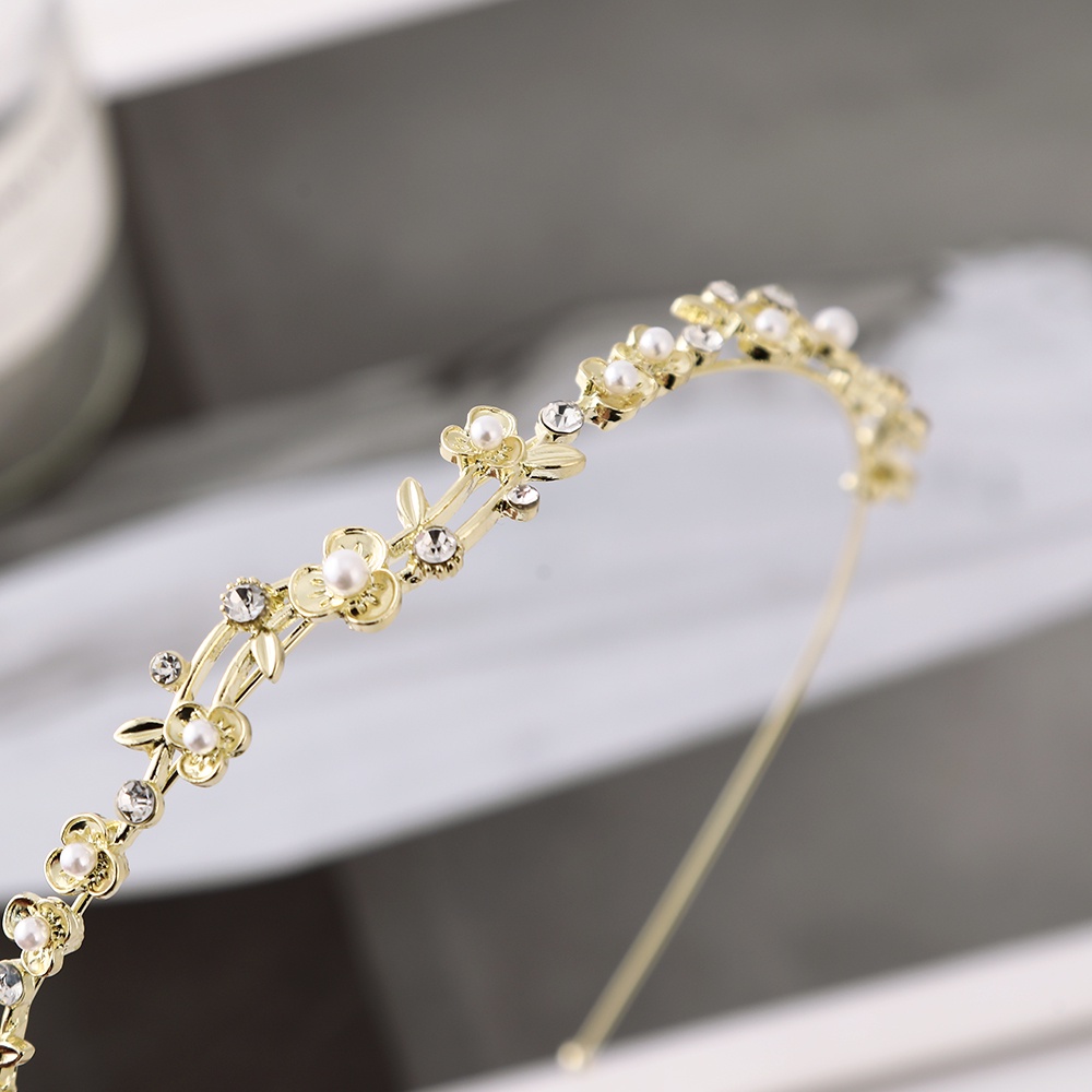 Fashion Alloy Tipis Bando Gadis Sederhana Berlian Imitasi Mutiara Rambut Band Aksesoris Rambut Wanita