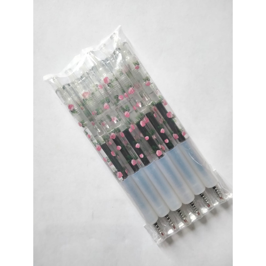 6pcs Pen Pena Pulpen Cetek Cetekan Gel Motif Bunga GM-ST0093