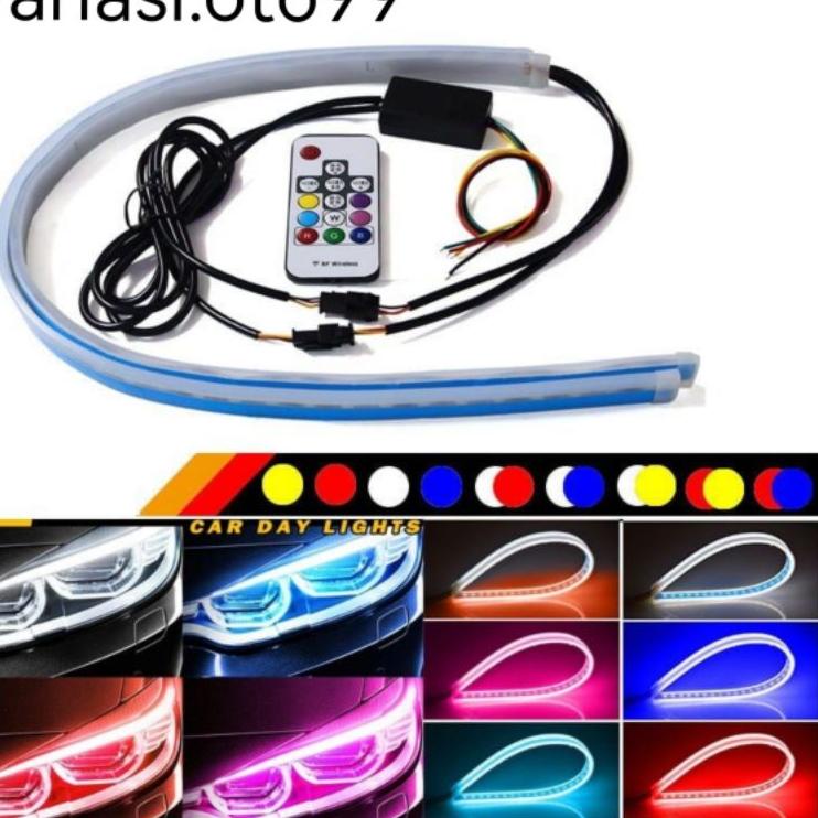 Garansi Sampai LAMPU ALIS LED DRL SLIM RGB REMOT SEN RUNING LAMPU ALIS MOBIL MOTOR 30CM 45CM 60CM 12VOLT  1SET LENGKAP