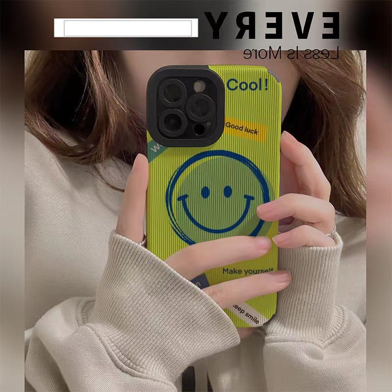 Ins Simple Hijau Smiley Face Cocok Untuk Iphone14 14pro 14Plus 14prm iPhone 13 13pro 13prm iPhone 11 7Plus 8Plus Xr XS 12 Pro Max Empat Sudut Casing Ponsel Tahan Guncangan