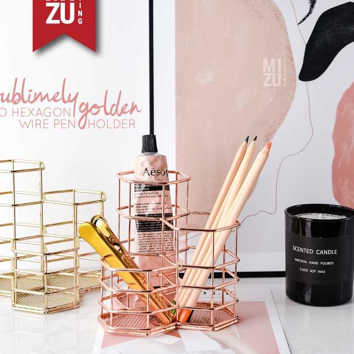 

Terbaru! SUBLIMELY GOLDEN TRIO HEXAGON Wire Pen Holder Pencil Stationery Tempat Pensil Alat Tulis Emas ✓