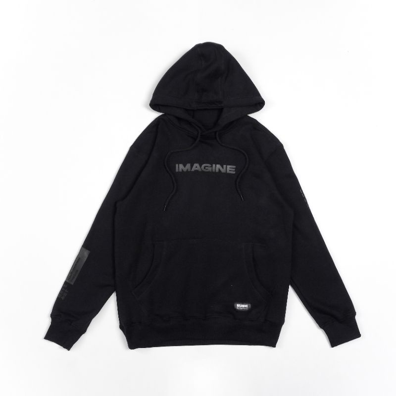 Imagineco Sweater Pullover Hoodie Hitam Unisex Regular Fleece 280 GSM "Black on Black"