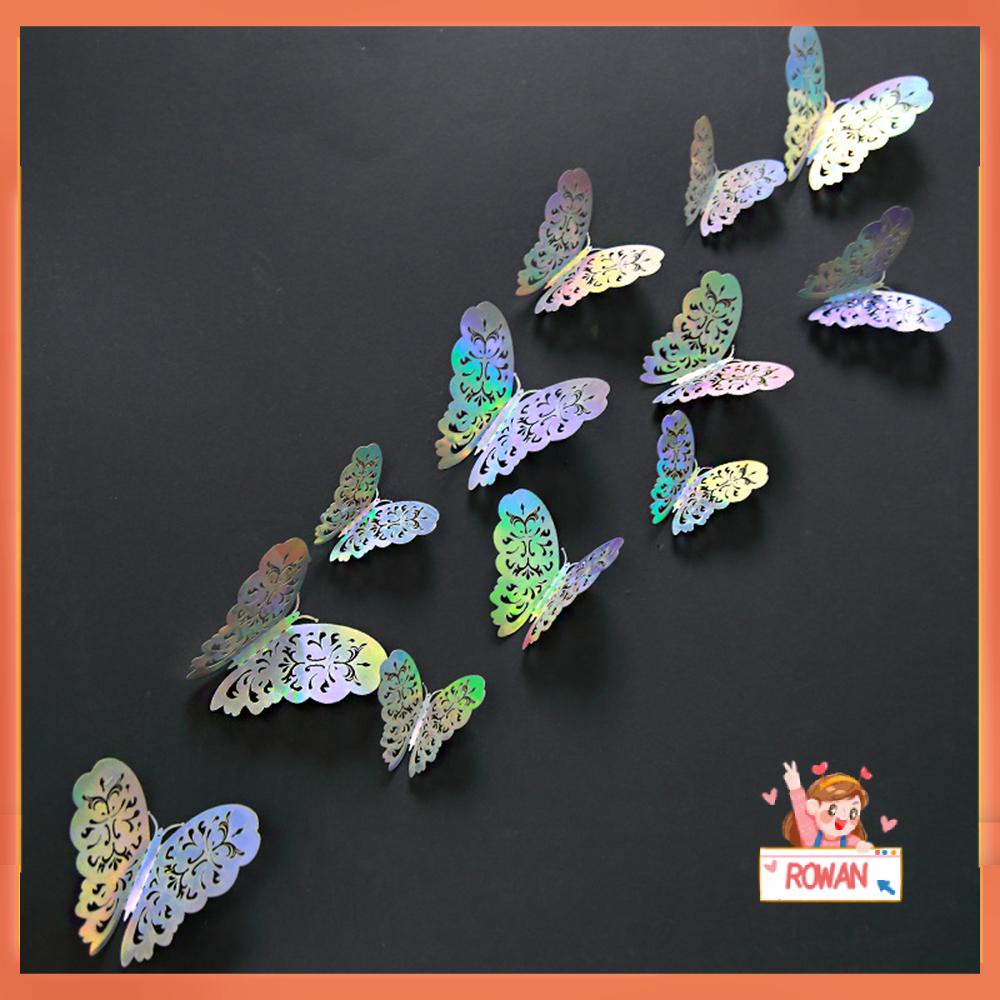 R-flower 12PCS/Pack 3D Fantacy Butterfly Stiker Hadiah Pernikahan Nikmat Tekstur Logam Mirage Warna