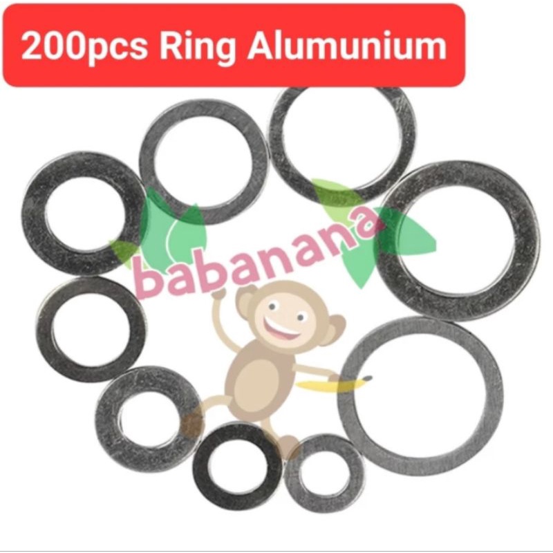 200pcs Flat Washer Stainless Ring Cincin Rata Gelang Silver Kit Set