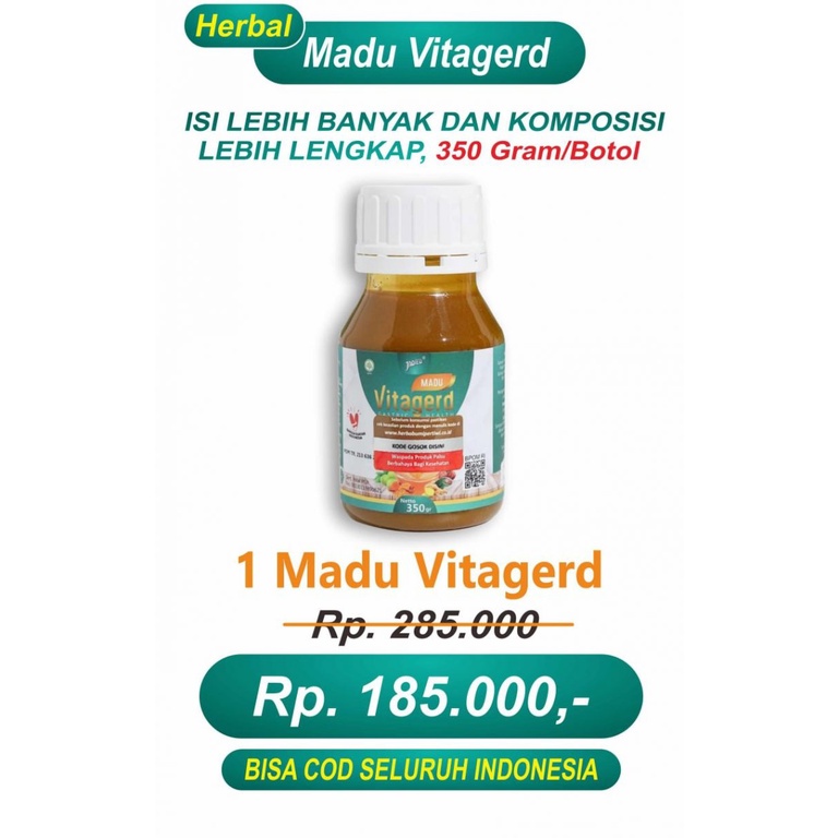 Madu VITAGERD Herbal Obat GERD MAAG ANXIETY MIGRAIN DEPRESI BAU MULUT SARIAWAN Dan Asam Lambung Original Asli Ori dengan Gejala Susah Tidur Sakit Kepala Kleyengan Kliyengan  Tenggorokan Sesak Perut Dada Panas Punggung Linu Panik jantung Berdebar