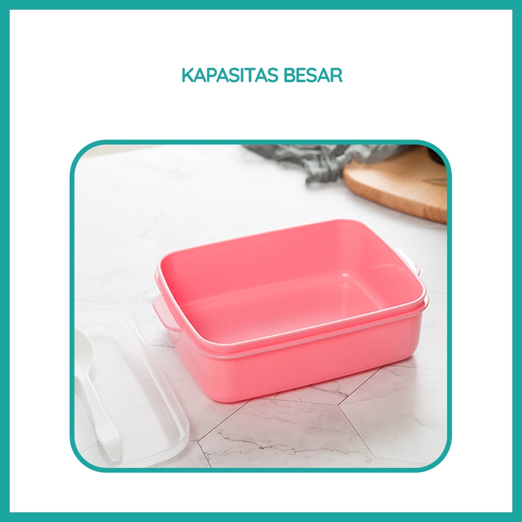 Lunch Box Portable 2 Warna dengan set sendok Siap Pakai | Kotak Bekal Serbaguna