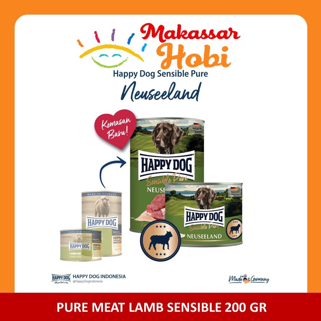 Happy Dog Sensible Pure Meat LAMB Germany 200 gr Makanan Anjing Basah