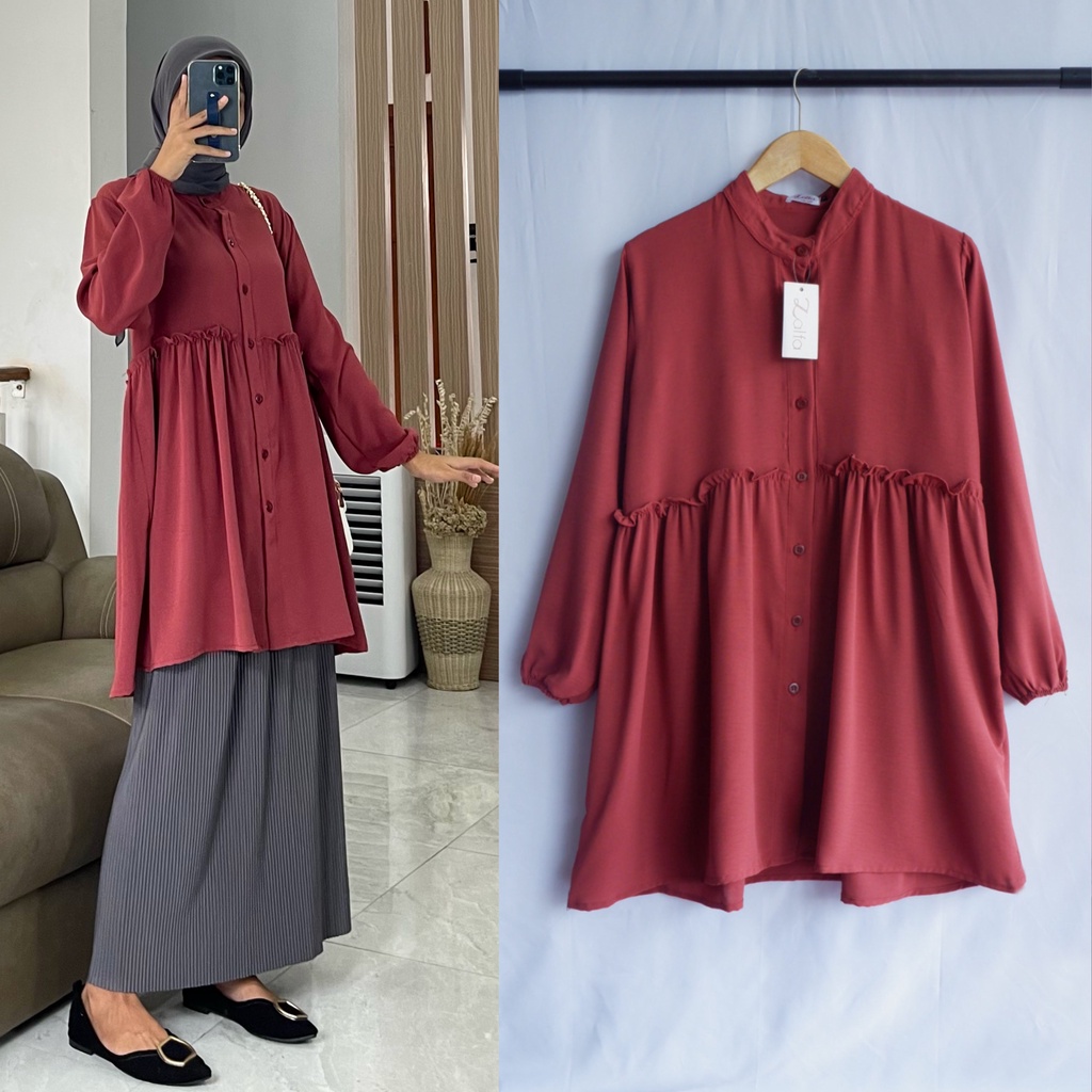 AMALINA tunik by ZALFA OUTFIT / tunik polos / kemeja panjang / tunik crincle