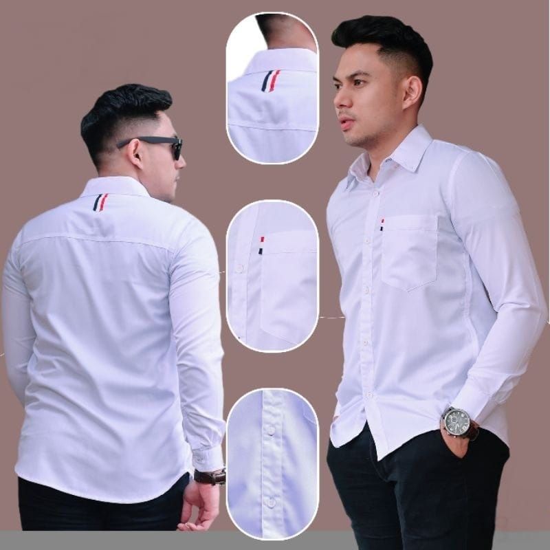 Kemeja putih pria lengan panjang slimfit lowkey premium//kemeja Alex PJ xl rico