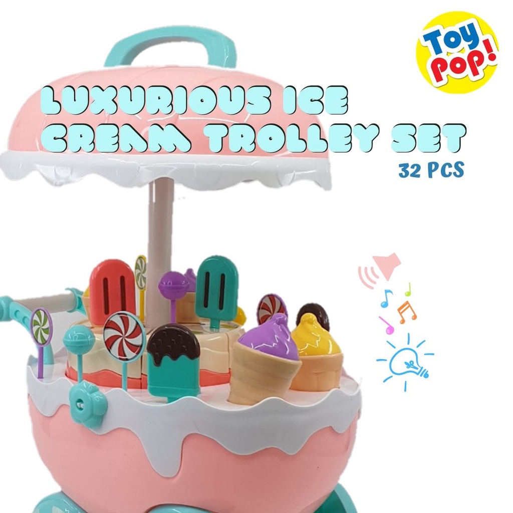 Jual Mainan cake cart gerobak ice cream cake pink dengan lampu dan
