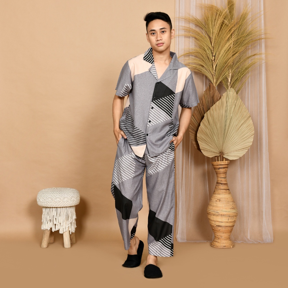 Nyenyak Piyama Pria ( size M, L ) Bahan Katun / Setelan Celana Panjang Katun