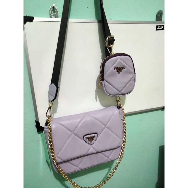 Tas import ala Prada Set Lilac kulit lembut Premium super