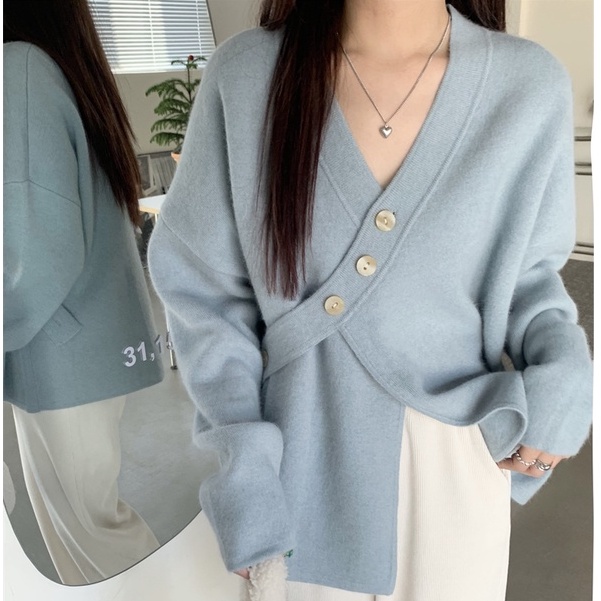 YIU YIU Rajut - Cardigan Rajut Korea Baju Rajut Wanita Lengan Panjang Cardigan Kancing