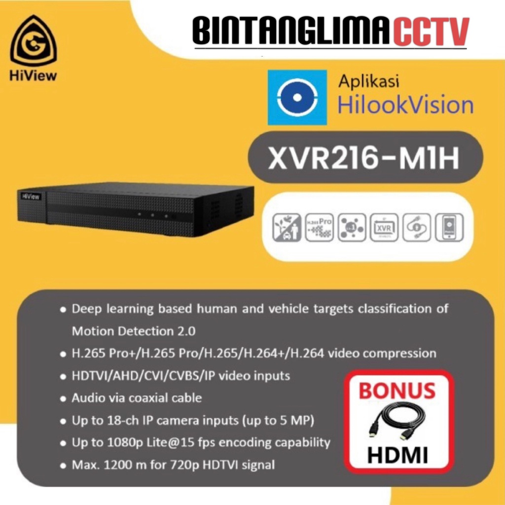 DVR HIVIEW 16CH 16 Channel 2MP 1080p XVR216-M1H H.265 Bonus HDMI