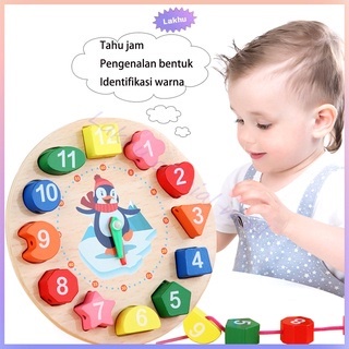 Mainan Anak Basic Kayu Edukasi Sensory Montessori Jam Puzzle 3D Shape Geometri Xylophone