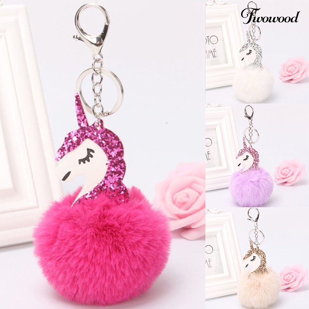 Twowood Gantungan Kunci Cincin Tas Hairball Keyring Unicorn Horse Charm Liontin Keychain Hadiah