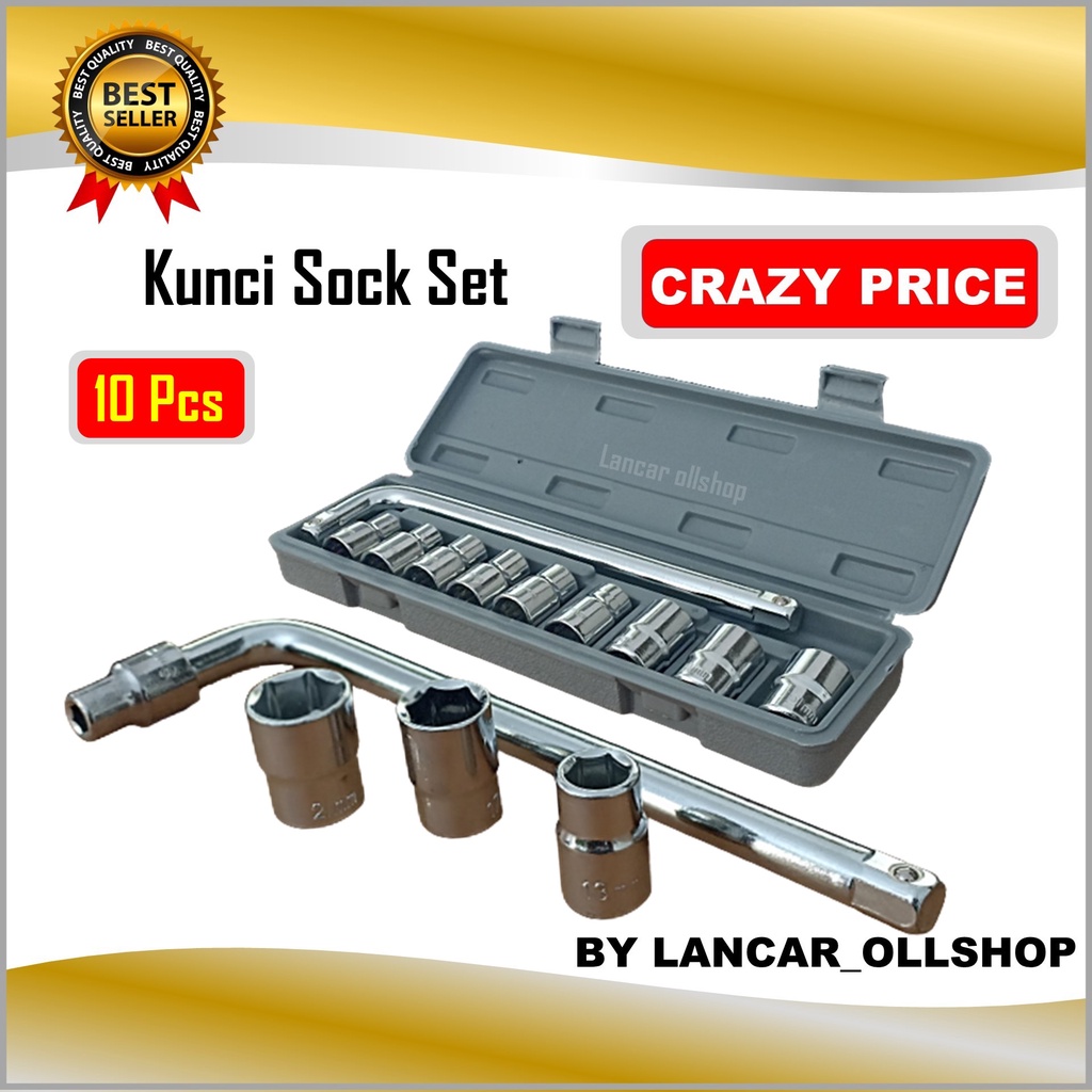 Tool Kit 10 In 1 Kunci Sock Pas SHOCK / Sok Obeng Alat Bengkel Set / Kunci Sock Sok Set 10 Pcs