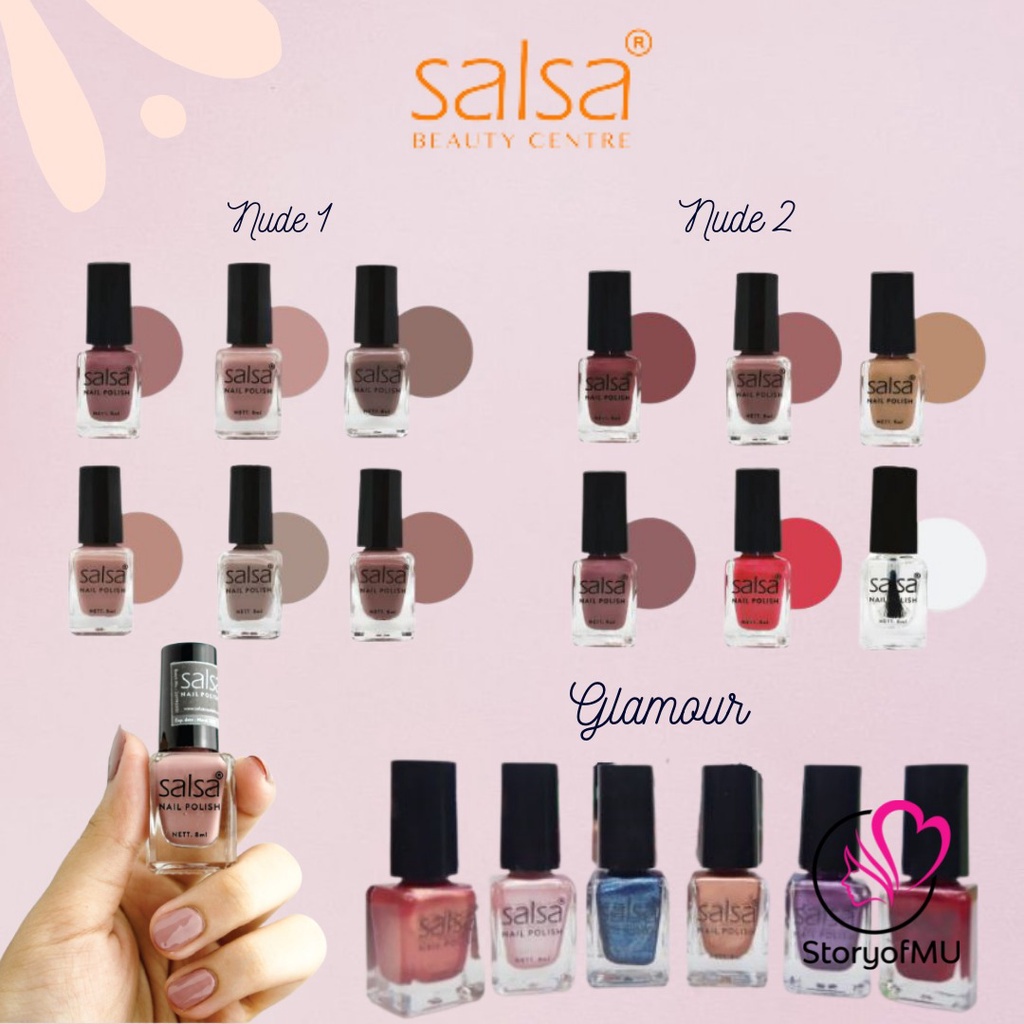 Qeila - Salsa Nail Polish 1 Box isi 6 Kutek Cat Kuku / Nude 01 / NudePink 02 / Glamour