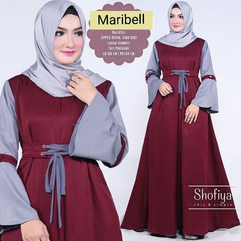 Maribell - Dress Baju Gamis Wanita Muslim Kondangan Busui Tali Pita Pinggang Tengah Tangan Lengan Le